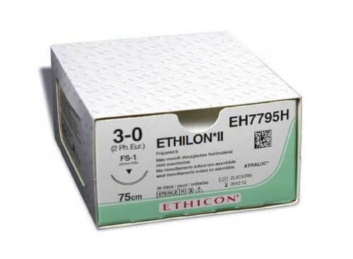 Этилон (Ethilon), 5-0, 45 см. синий прайм обр.-реж. 19 мм. 3/8, производства Ethicon