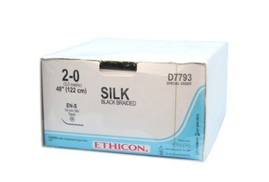 Шелк (Silk), 4-0, 75 см. черный реж. 16 мм. 3/8, производства Ethicon